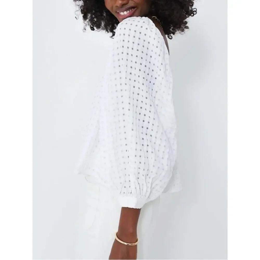 NWT Tuckernuck Pomander place Bonnie Textured Gingham Puff Sleeve Blouse sz‎ XS